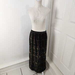 Chicos Skirt Womens 2 Black Velvet Gold Vintage 90s Indi Boho Dark Romantic